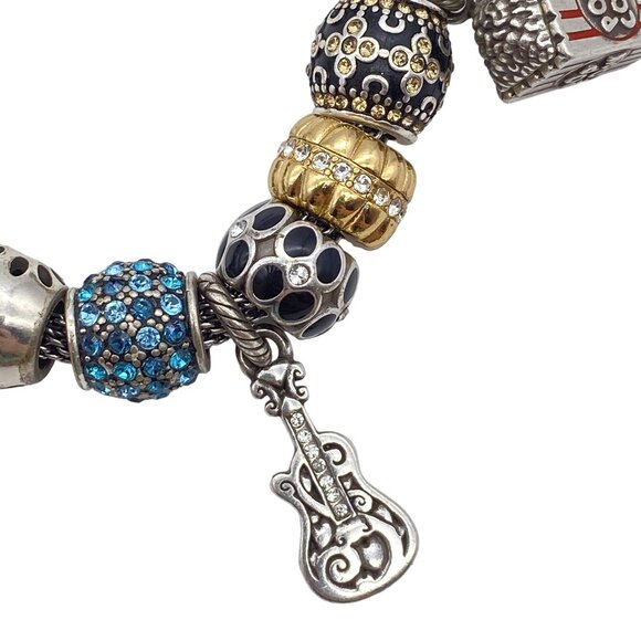 Brighton charm bracelet Popcorn guitar ticket charms rhinestone bling 8" 14 char - Picture 5 of 11